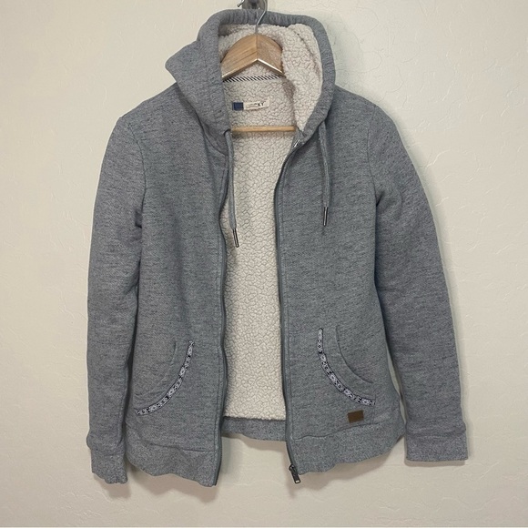 Roxy Sherpa lined gray sweatshirt hoodie Size S/P - Picture 5 of 10
